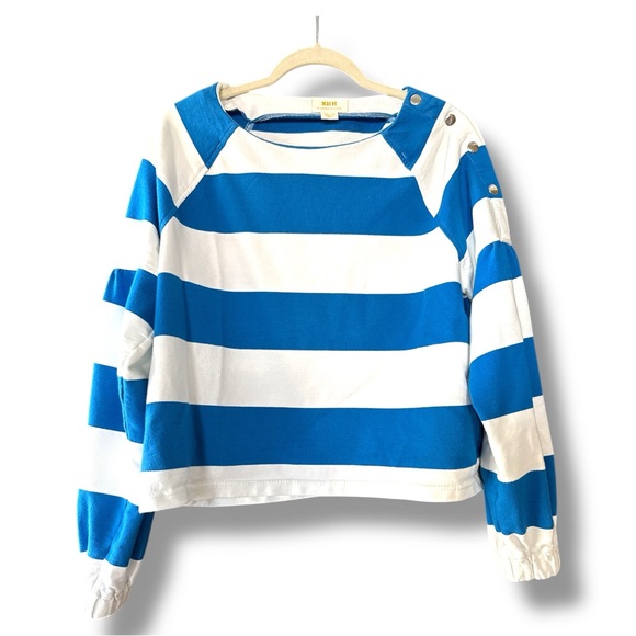 Anthropologie Maeve Blue/White French Terry Sweatshirt Size Medium - Picture 16 of 16